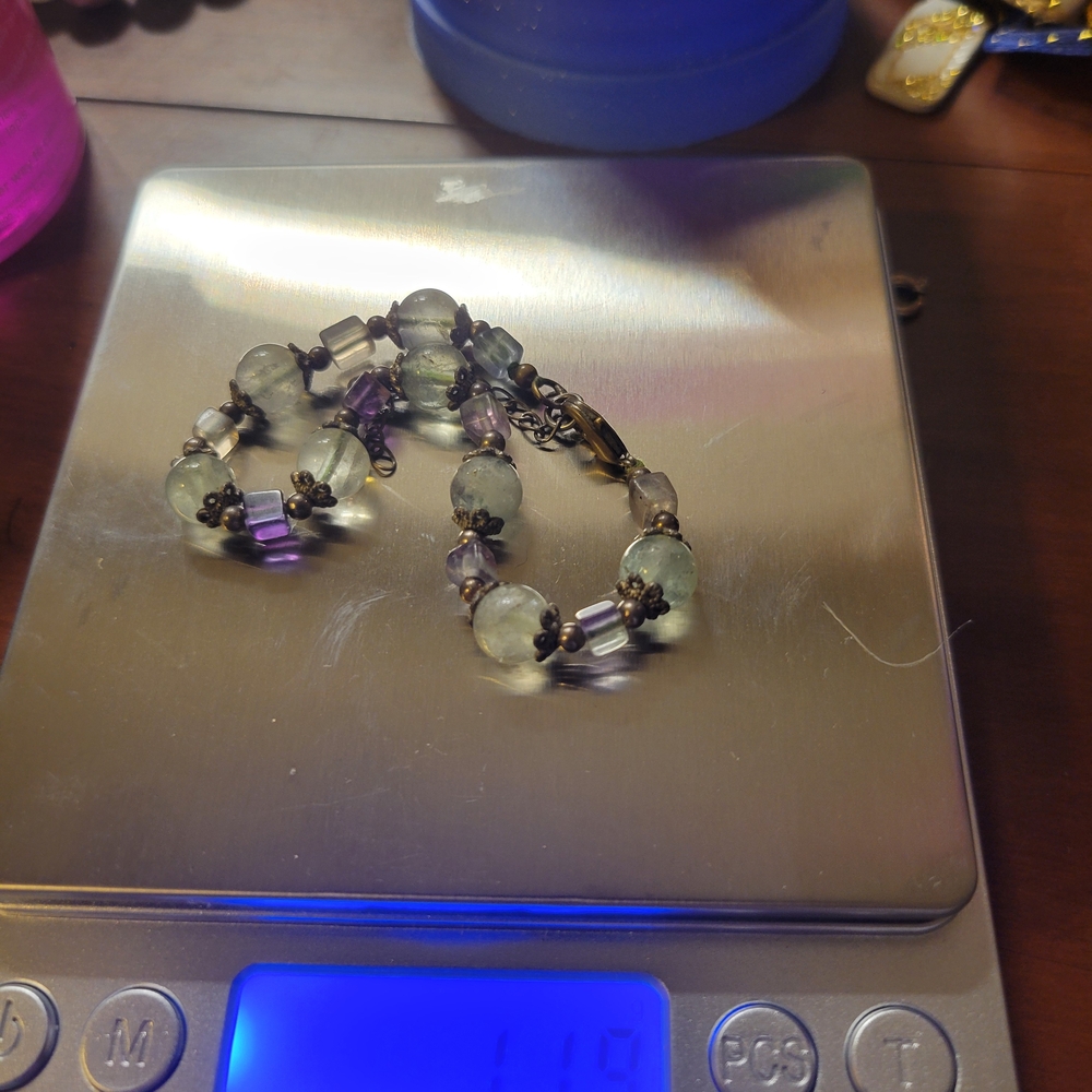 Moonstone and Fluorite Vintage Beaded Bracelet W/ Lobster Clasp